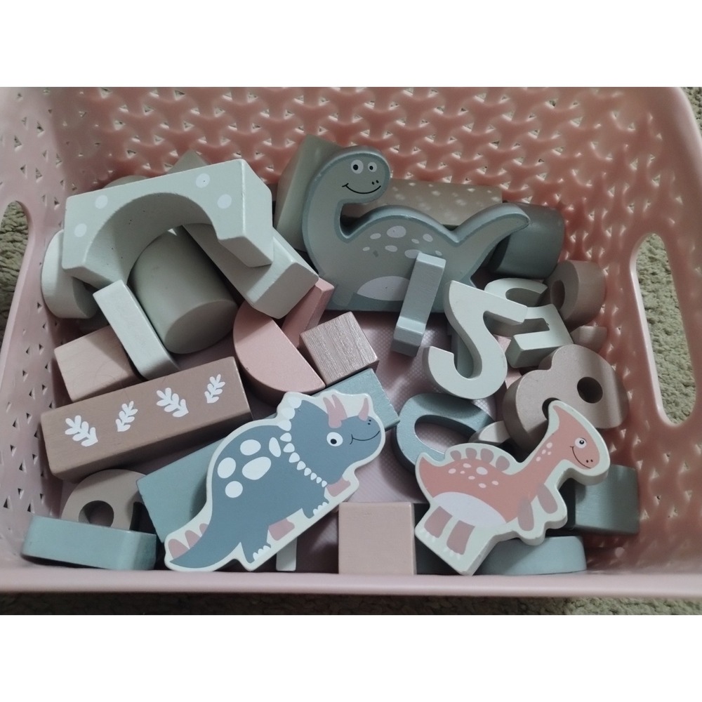 Various Wooden Block Numbers Dinosaurs Patterns Miscellaneous Pieces